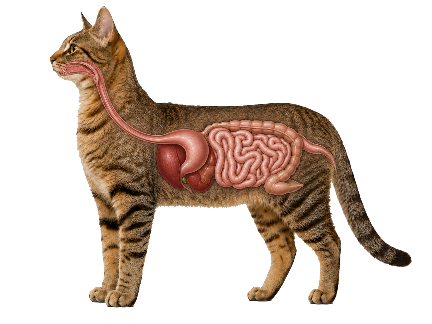 Gato com sistema digestório ao centro do mapa mental