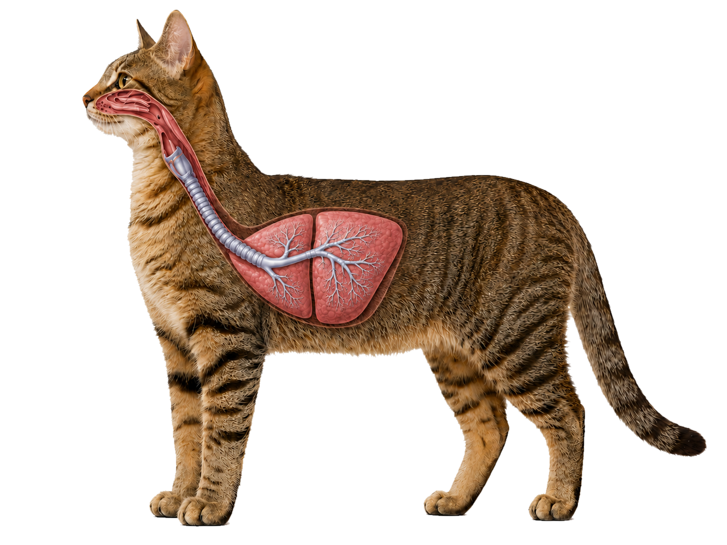 Gato com sistema respiratório ao centro do mapa mental